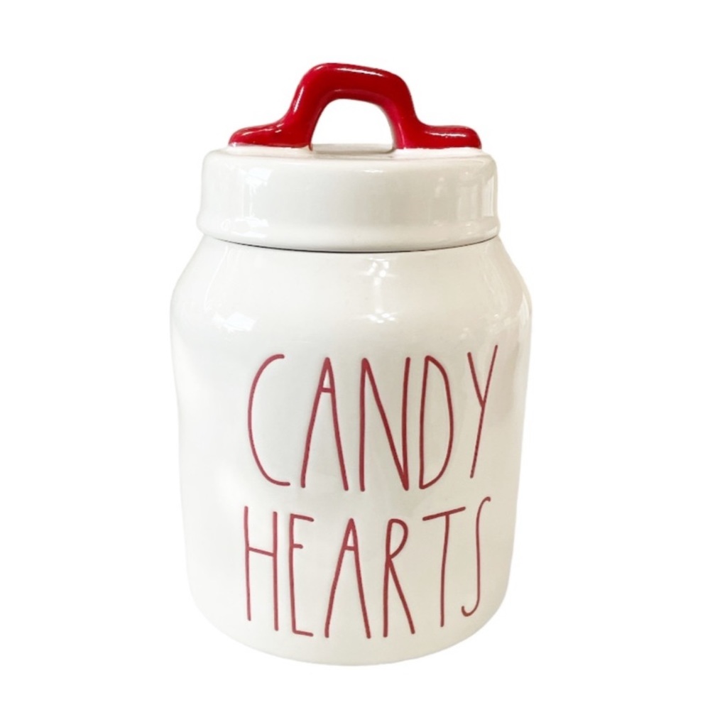 NEW Rae Dunn CANDY HEARTS Canister w/Lid and Loop Handle ♥️🍬♥️